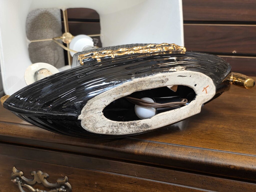 Vintage MCM Ceramic Chinese Boat Table Lamp Circa 1950 by Fuhry & Sons