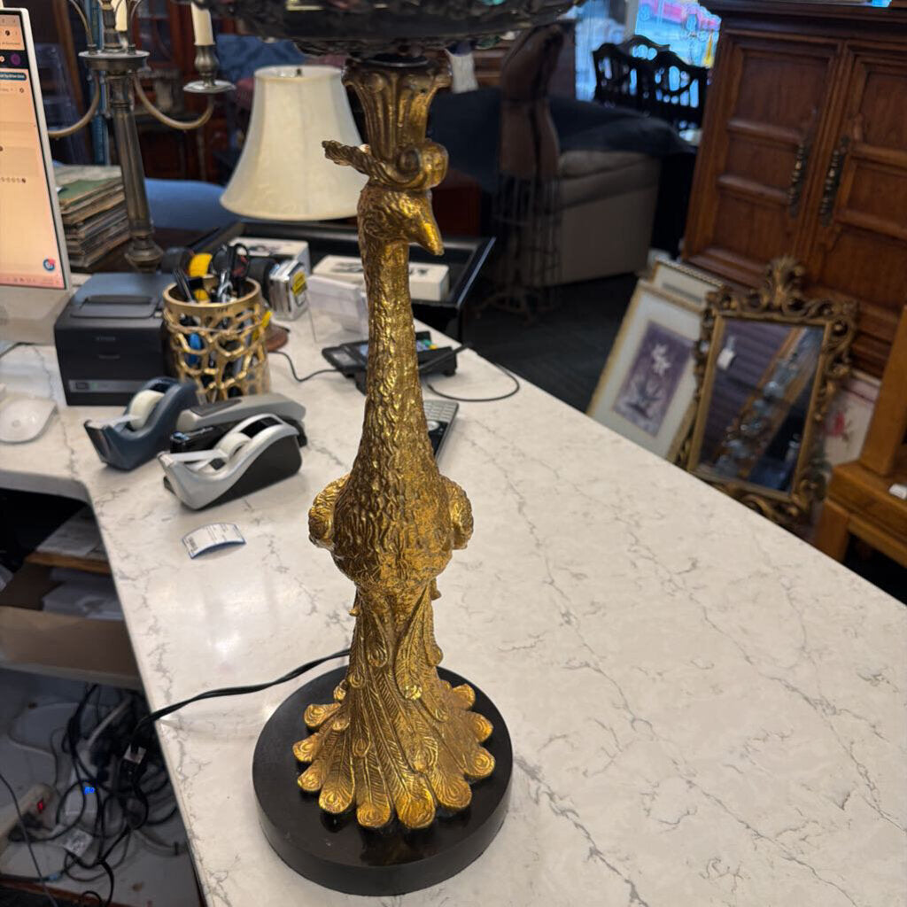 Peacock-Form Lamp With Jeweled Shade (AS IS)