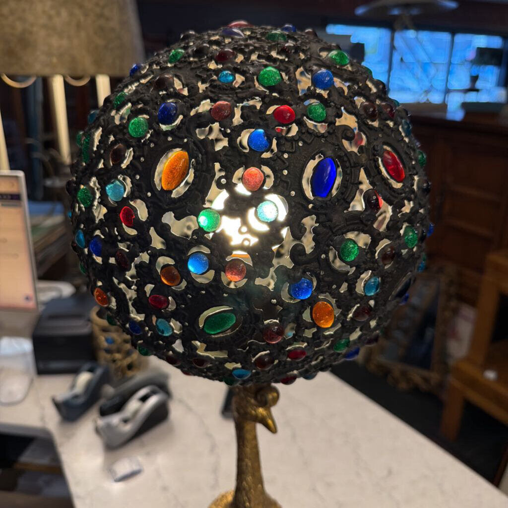 Peacock-Form Lamp With Jeweled Shade (AS IS)