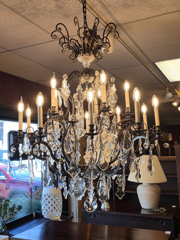 A. Schonbek Versailles Model 2773-11 Grand 15-light Wrought Iron & Hand Cut Crystal Chandelier