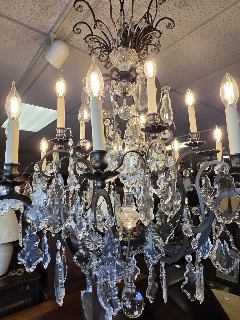 A. Schonbek Versailles Model 2773-11 Grand 15-light Wrought Iron & Hand Cut Crystal Chandelier