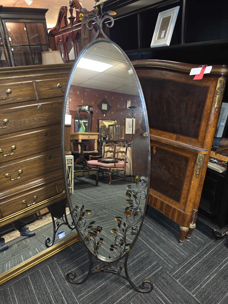 Decorative Oval Wrought Iron Chevelle Mirror w/ Jewel Accents