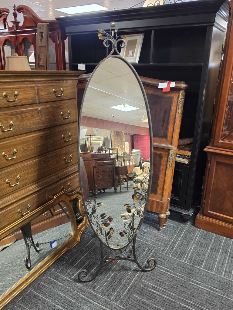 Decorative Oval Wrought Iron Chevelle Mirror w/ Jewel Accents