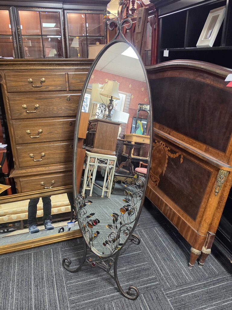 Decorative Oval Wrought Iron Chevelle Mirror w/ Jewel Accents