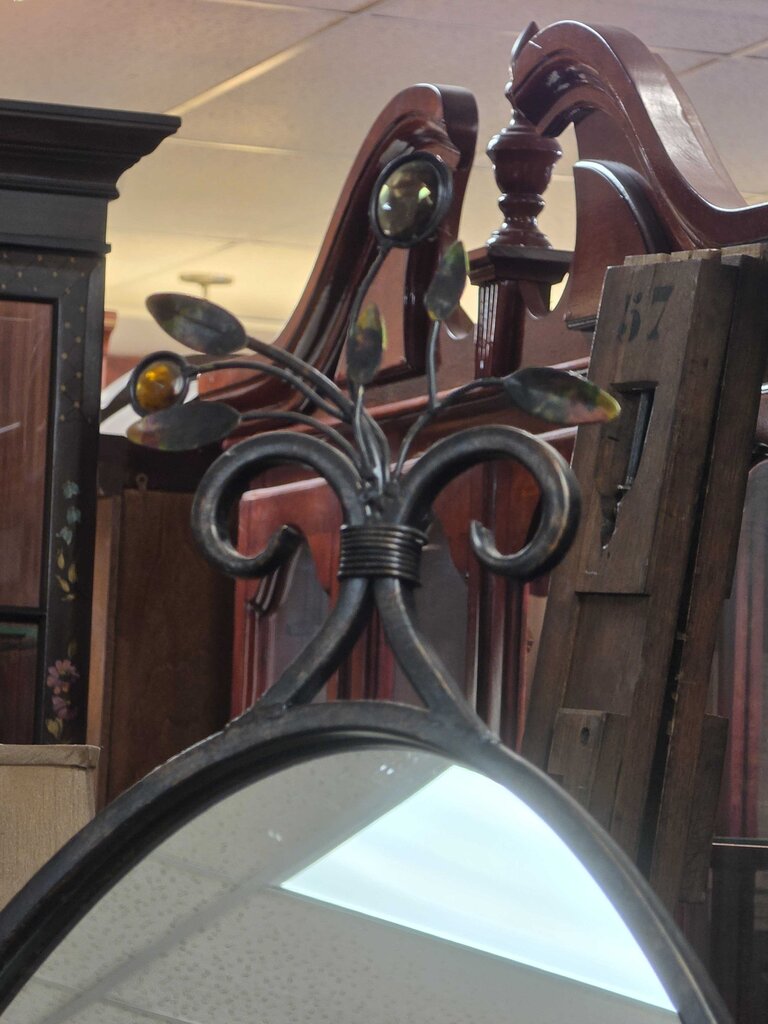 Decorative Oval Wrought Iron Chevelle Mirror w/ Jewel Accents