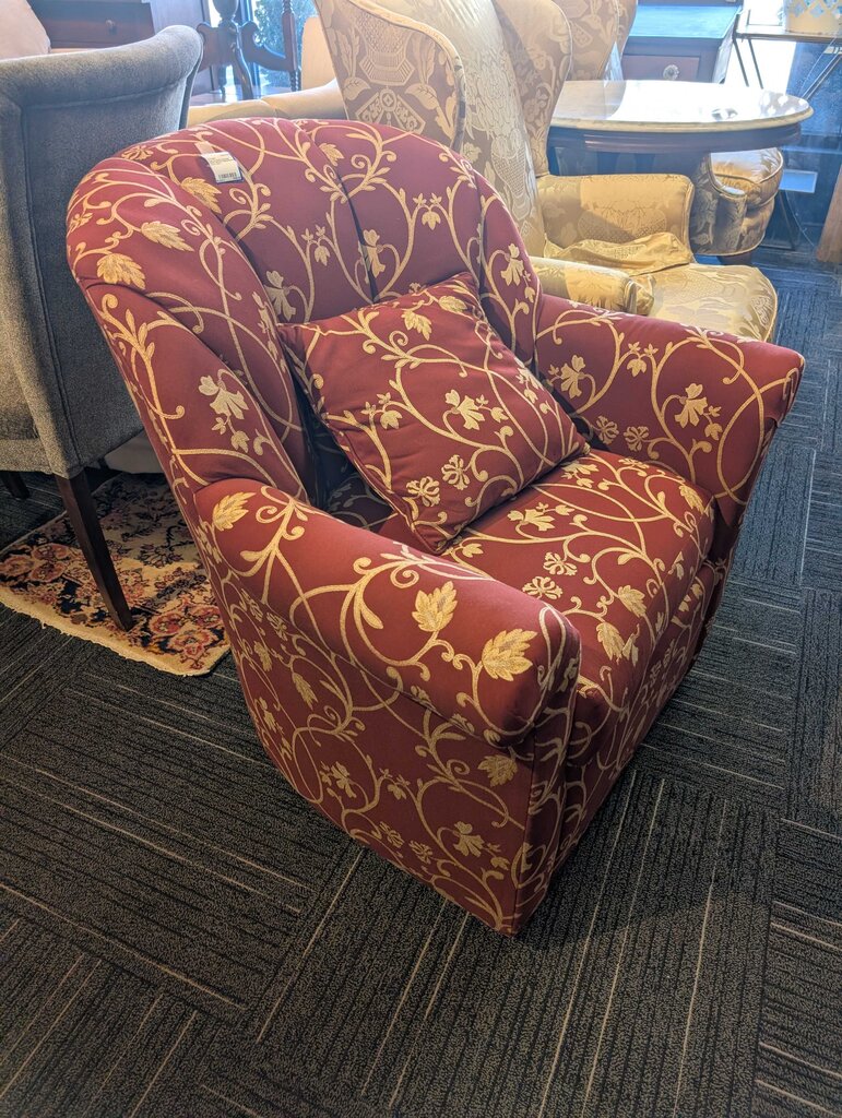 Red & Gold Channel-Back Swivel Upholstered Arm Chair
