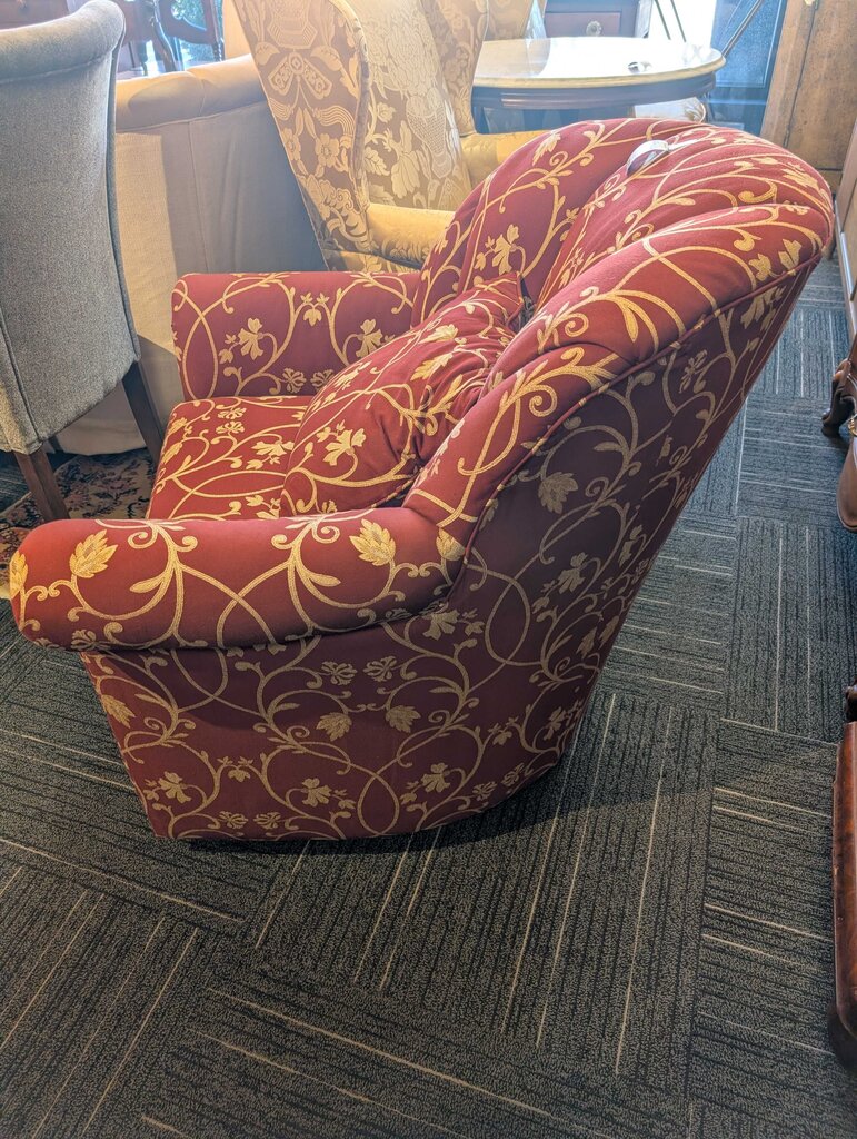 Red & Gold Channel-Back Swivel Upholstered Arm Chair