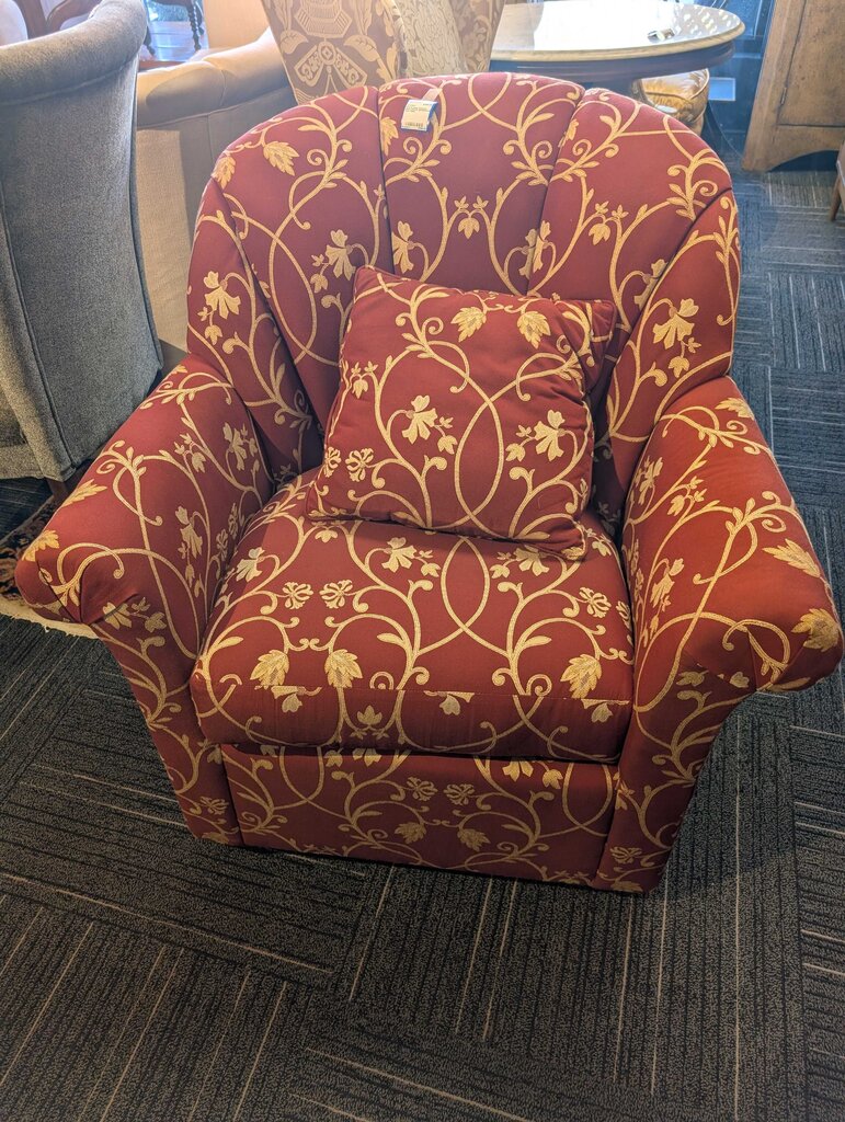 Red & Gold Channel-Back Swivel Upholstered Arm Chair
