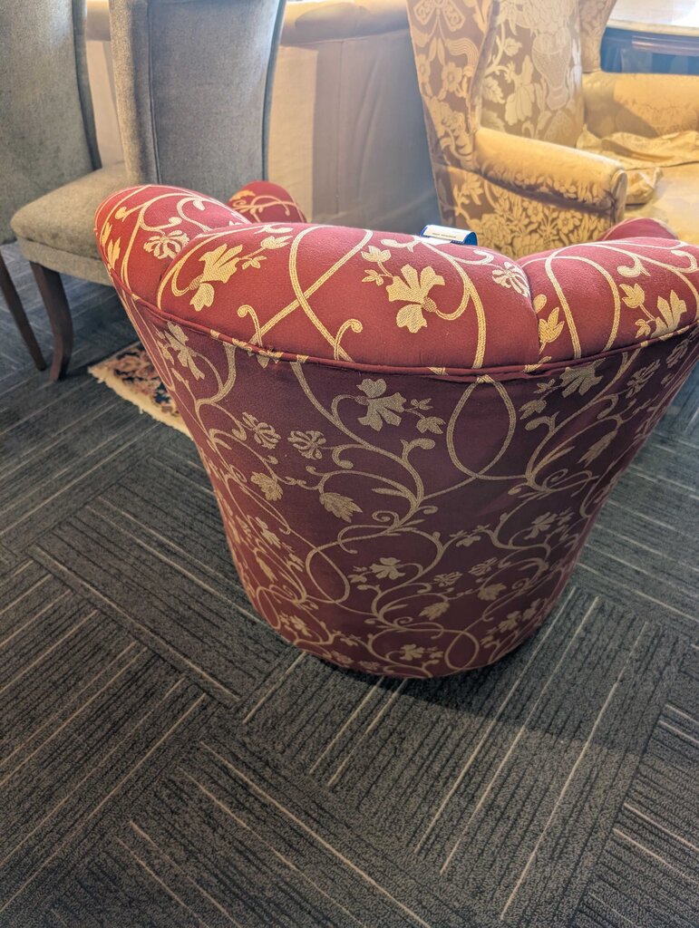 Red & Gold Channel-Back Swivel Upholstered Arm Chair
