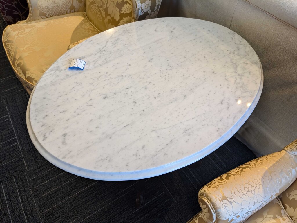 Large Victorian Carrara Marble Top Table w/ Walnut Base
