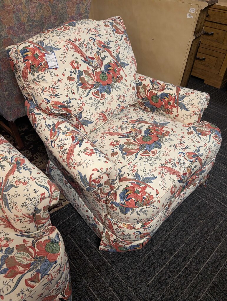 Jessica Charles Swivel / Rocker Upholstered Chair w/ Parrot & Floral Upholstery