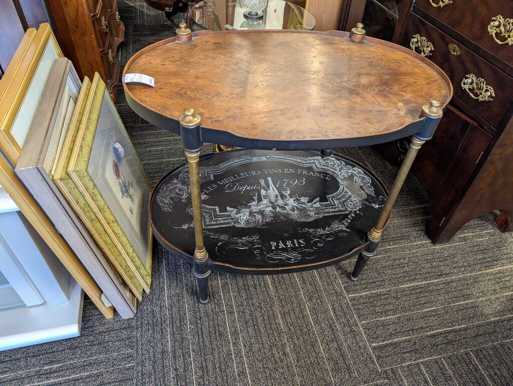 French Two-Tier Oval Table w/ Burled Walnut Top