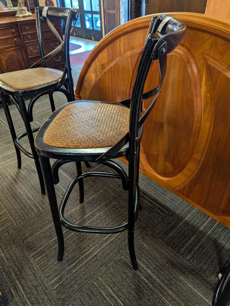 French Bistro-Style Black Cross-Back Bar Stool