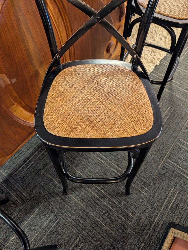 French Bistro-Style Black Cross-Back Bar Stool