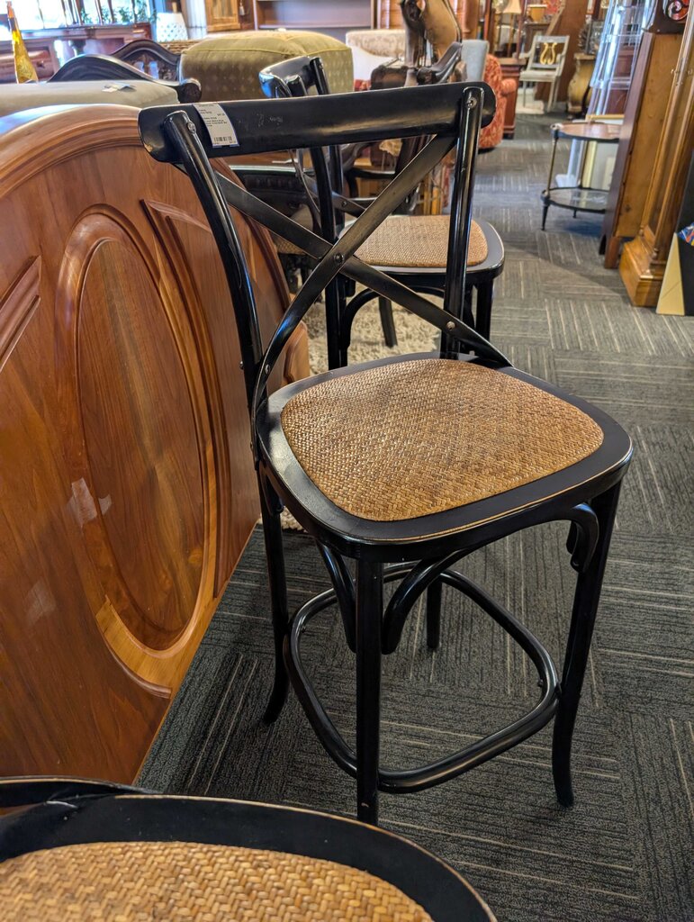 French Bistro-Style Black Cross-Back Bar Stool