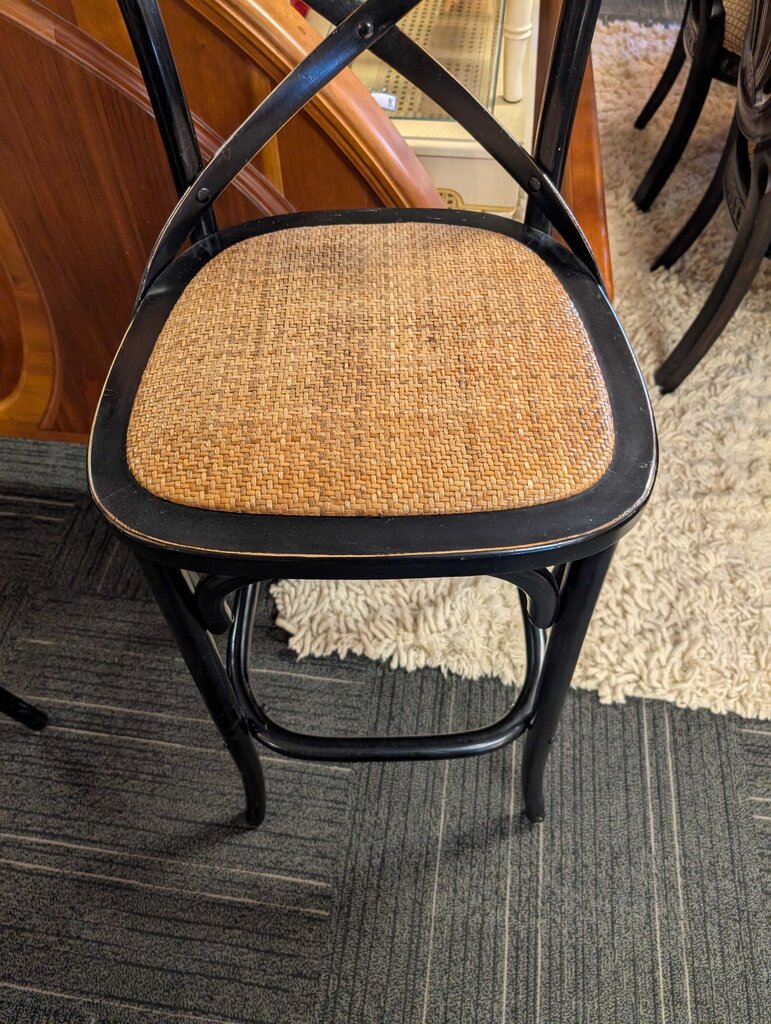 French Bistro-Style Black Cross-Back Bar Stool