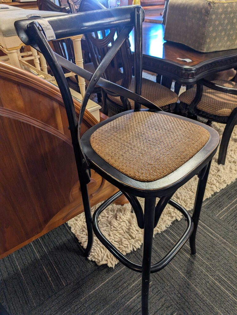 French Bistro-Style Black Cross-Back Bar Stool