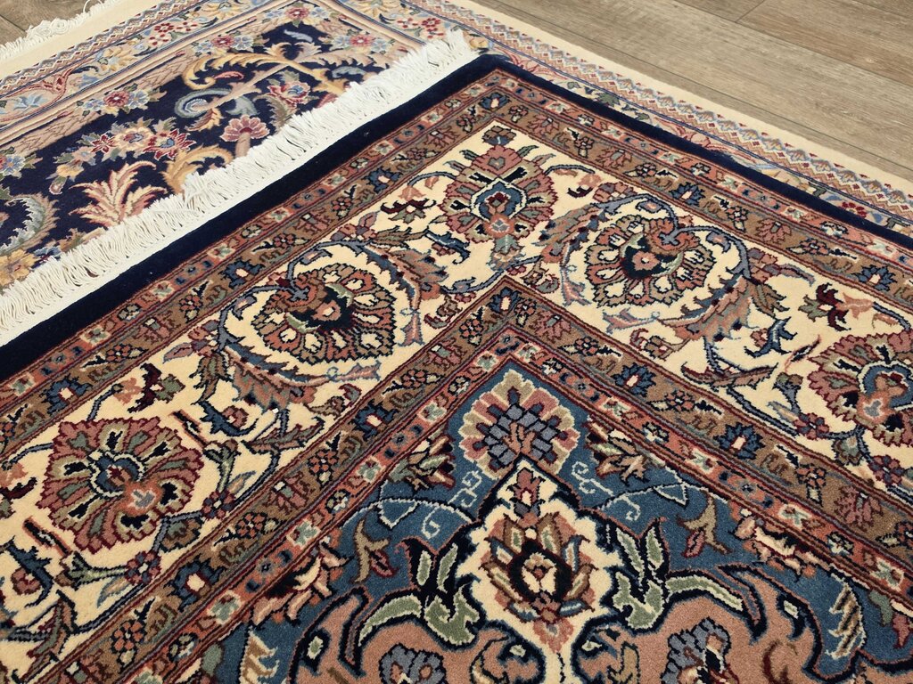Stunning Hand Woven Wool Kashan Medallion Navy & Ivory Oriental Carpet 8'1" by 10'6"