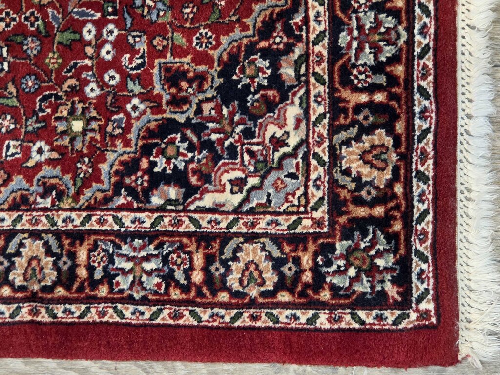 Fine Handwoven Wool Kashan Floral Medallion Red, Navy & Ivory Runner 2'7" by 16'7"