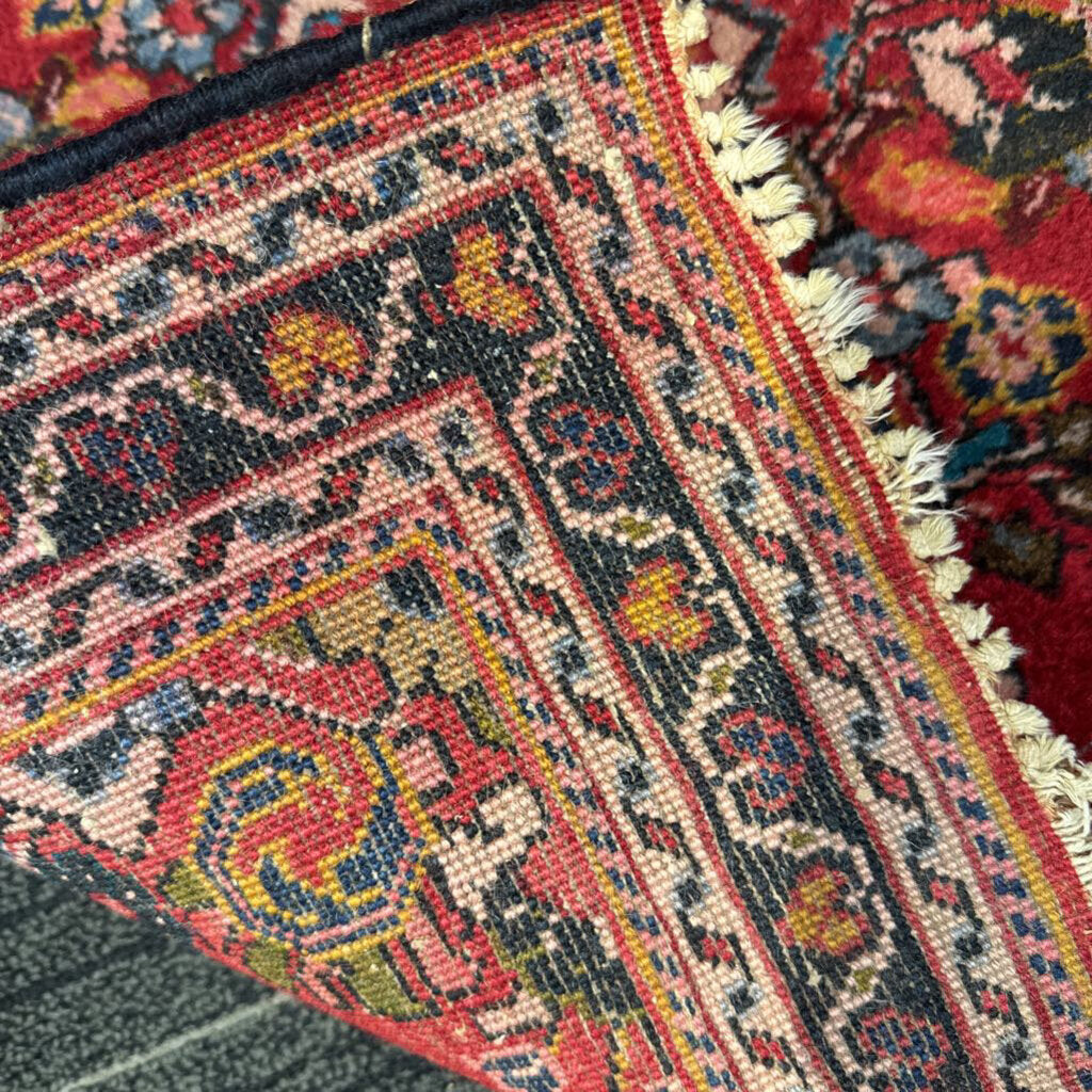 Semi-Antique Wool Floral Medallion Carpet 2' by 2'6"