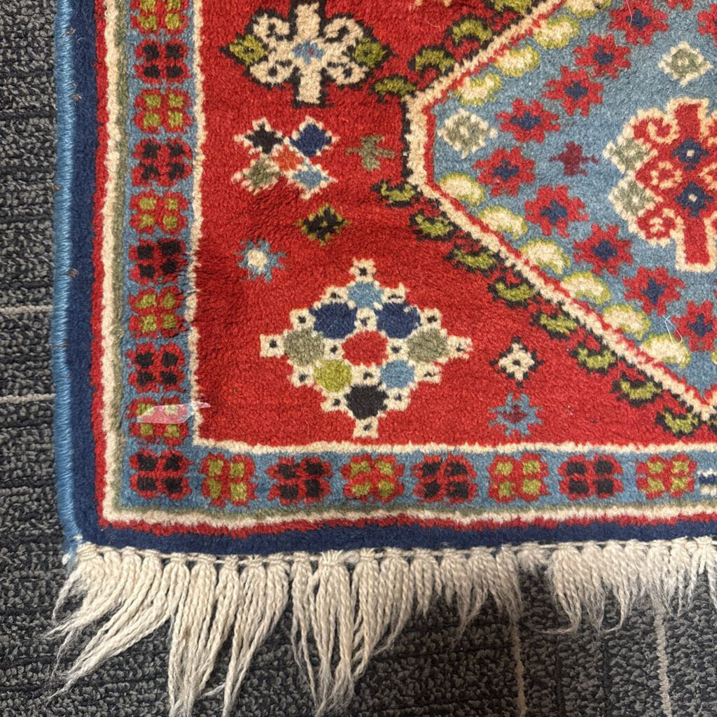 Handwoven Triple-Medallion Turkish Yastik Rug 1'8" by 2'8"