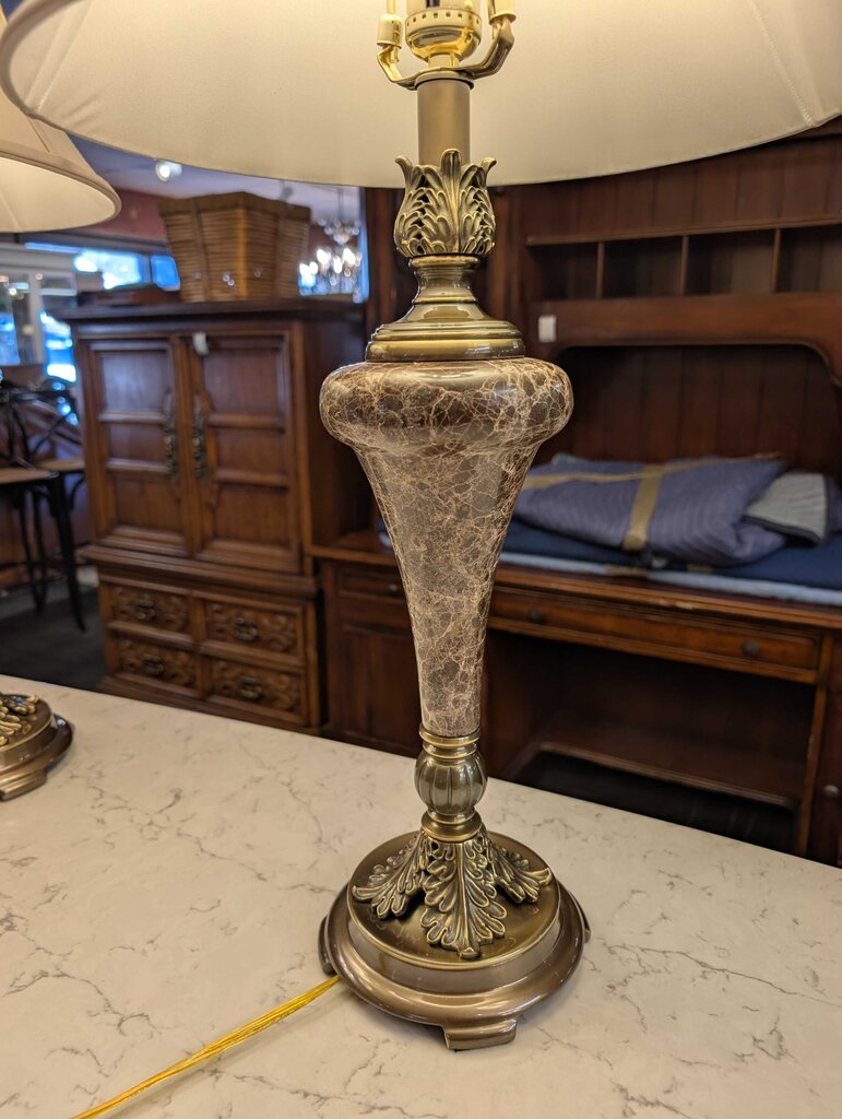 Pair of Ornate Stone & Brass Table Lamps