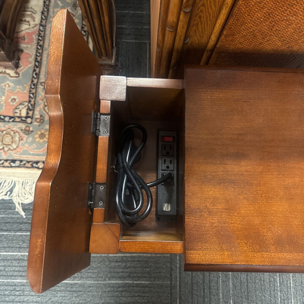 Modern Side Table w/ Built in Outlet & Drink Tray by Klaussner