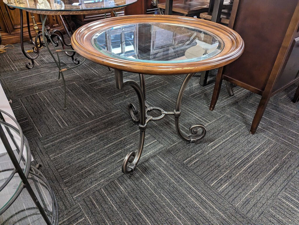 Ethan Allen Round Occasional Stand Glass Top