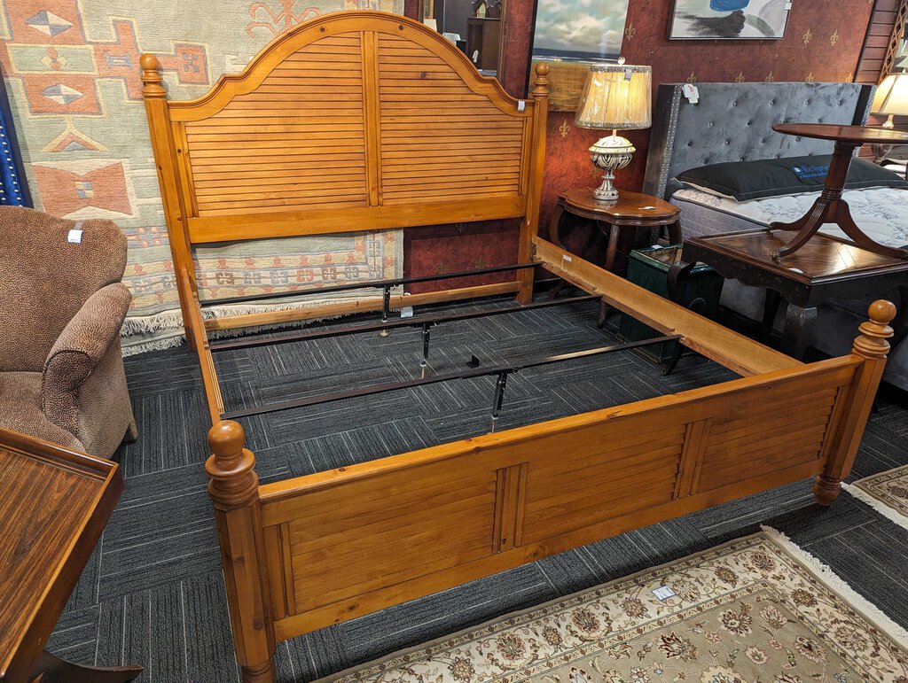 In good condition. Headboard is headboard in 64in high. One metal center support is missing.