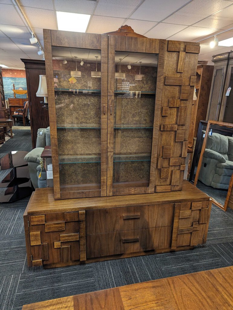 Brutalist Mid Century China Cabinet By Lane