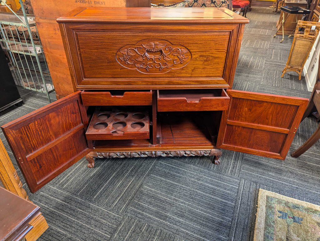 Vintage Rosewood Asian Bar Cabinet