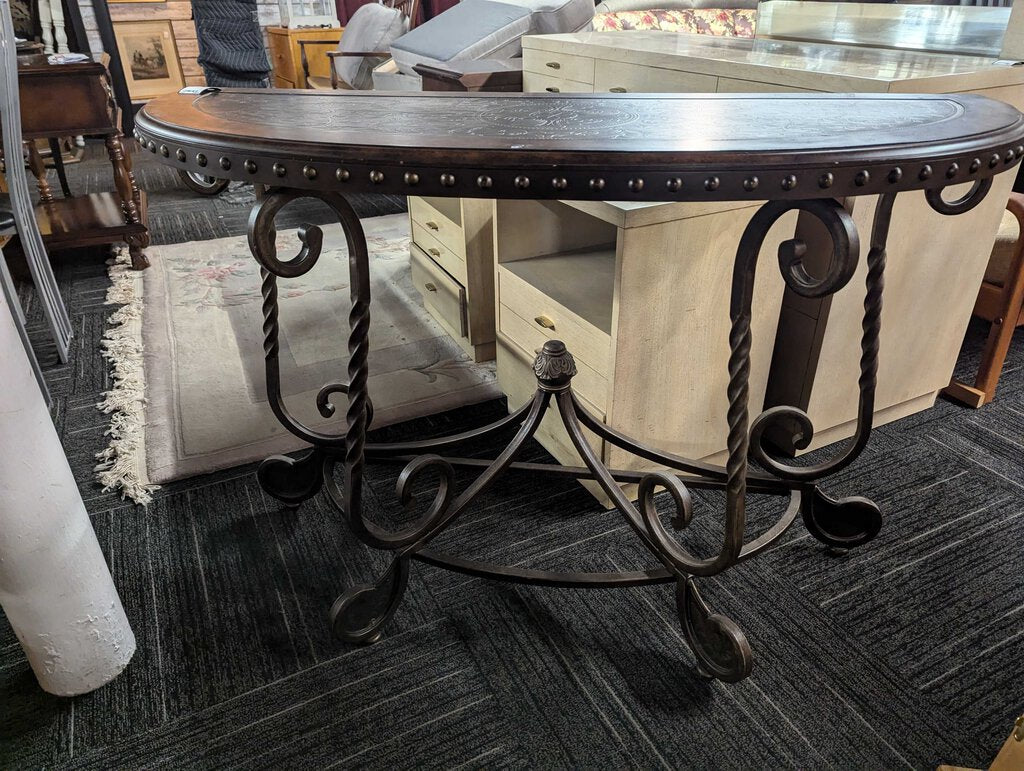 Wrought Iron Demilune Console Table