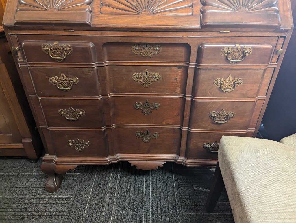Early 19th Century Mahogany Bench Made Block Front Secretary Desk