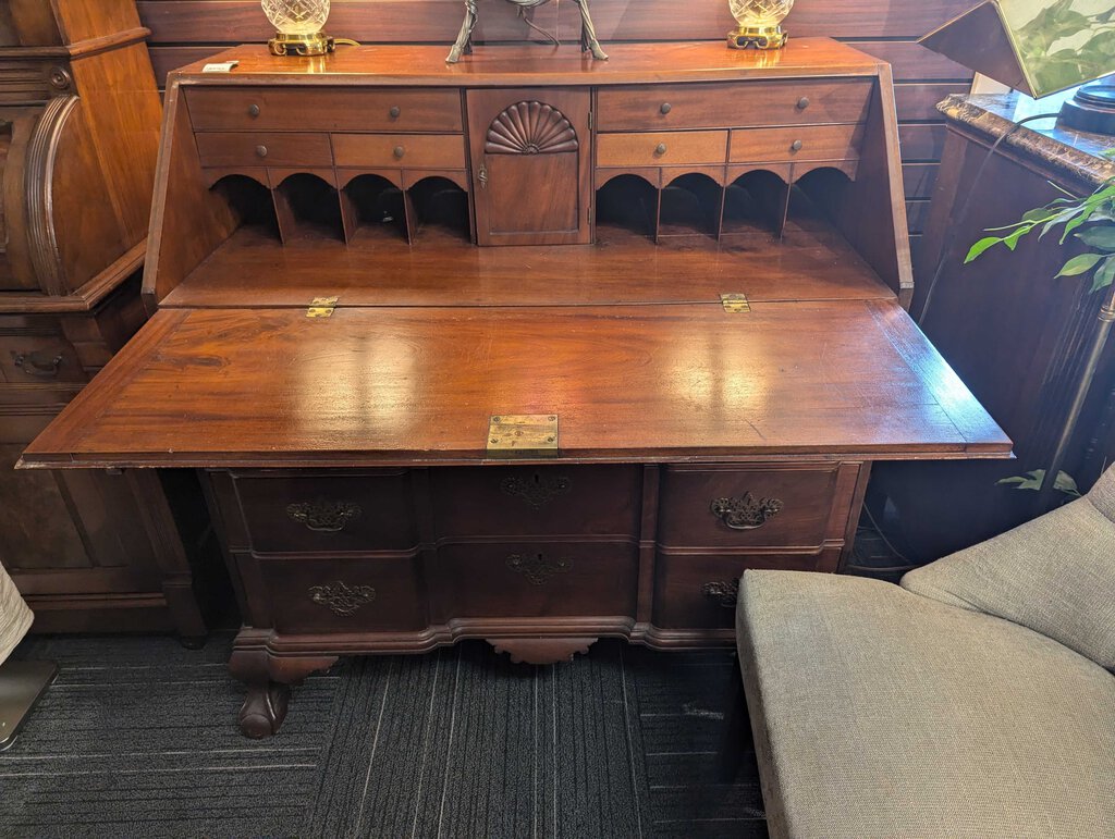 Early 19th Century Mahogany Bench Made Block Front Secretary Desk