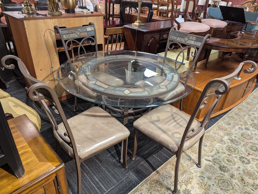 Metal Glass Top Table With Four Chairs