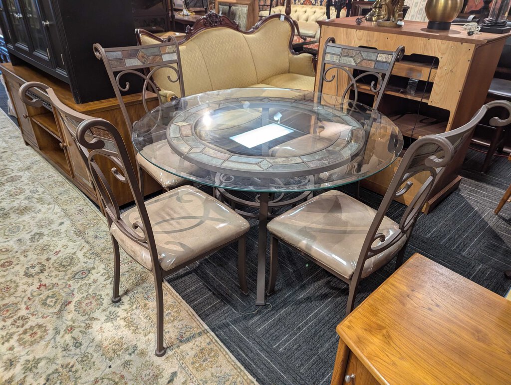 Metal Glass Top Table With Four Chairs