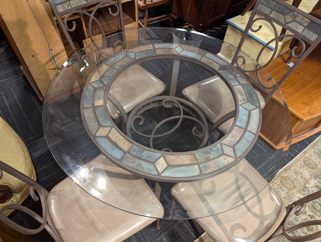 Metal Glass Top Table With Four Chairs