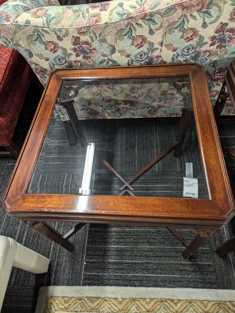 Mahogany Glass Top Side Table