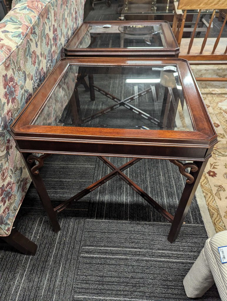 Mahogany Glass Top Side Table