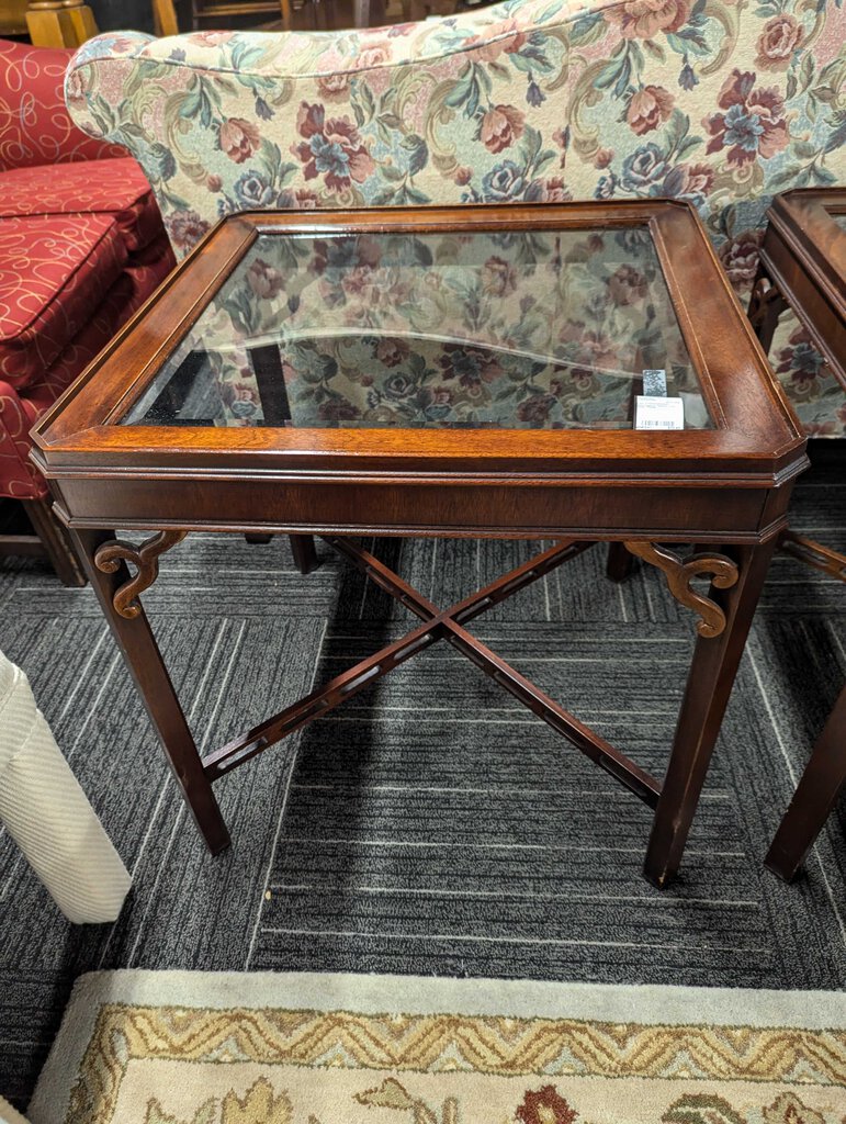 Mahogany Glass Top Side Table