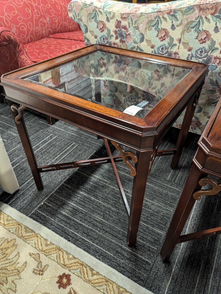 Mahogany Glass Top Side Table