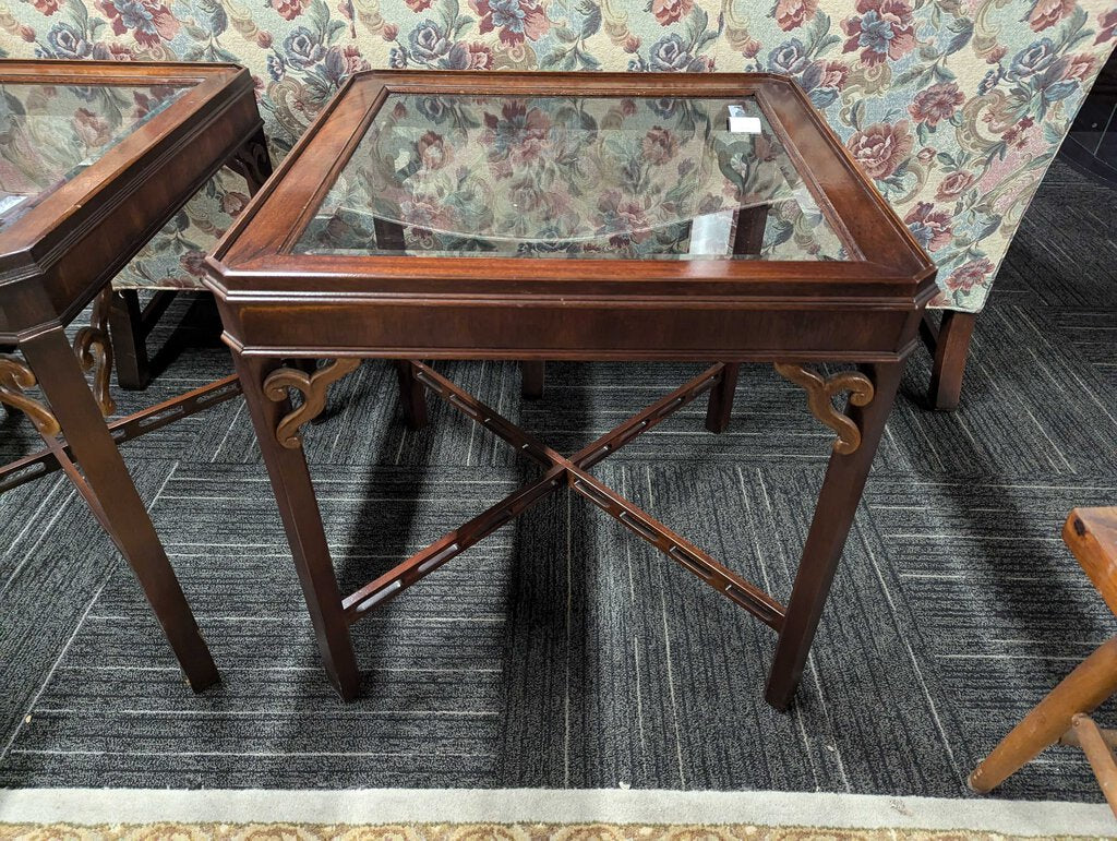 Mahogany Glass Top Side Table