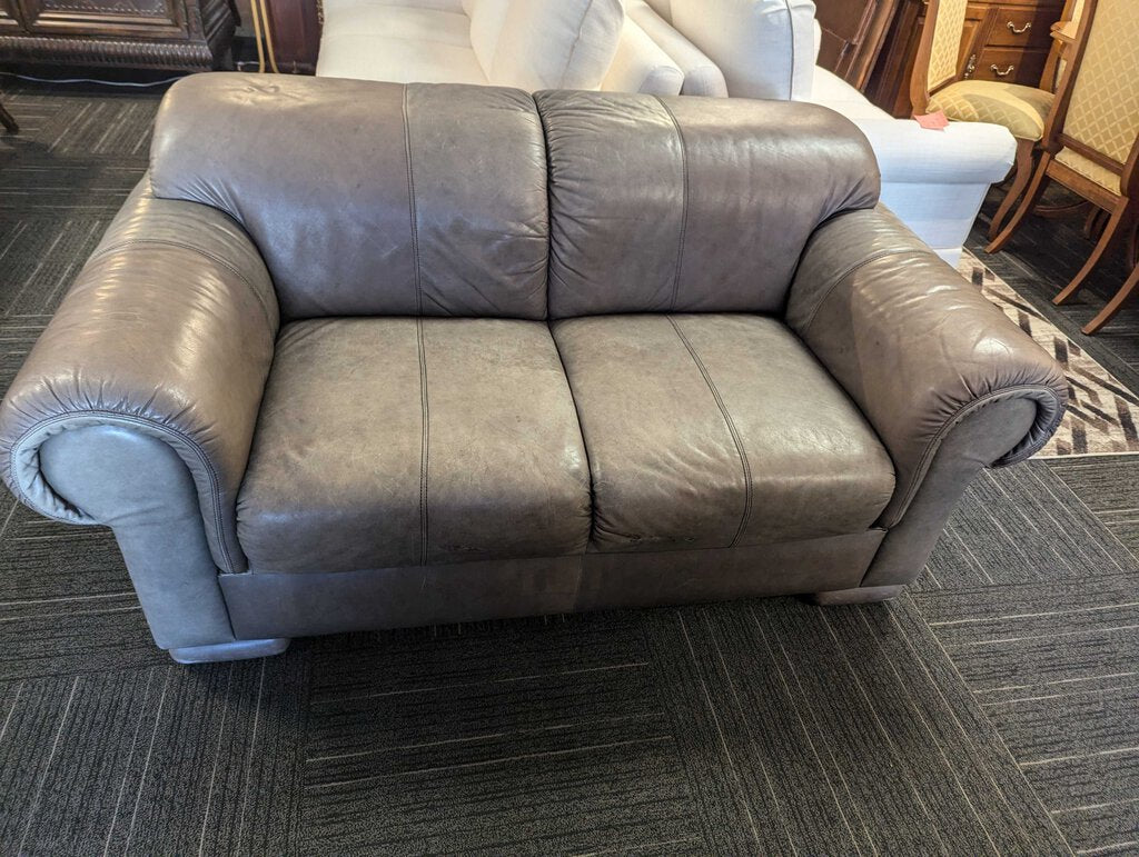 Vintage Grey Leather Loveseat