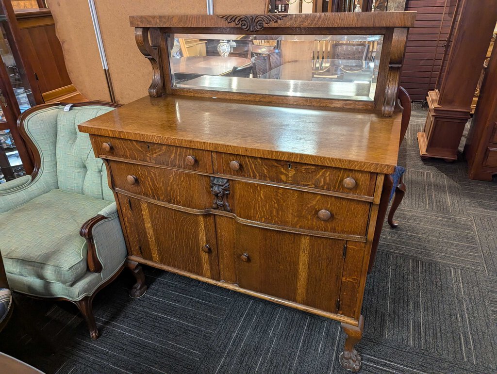 Antique Oak Sideboard With Mirror