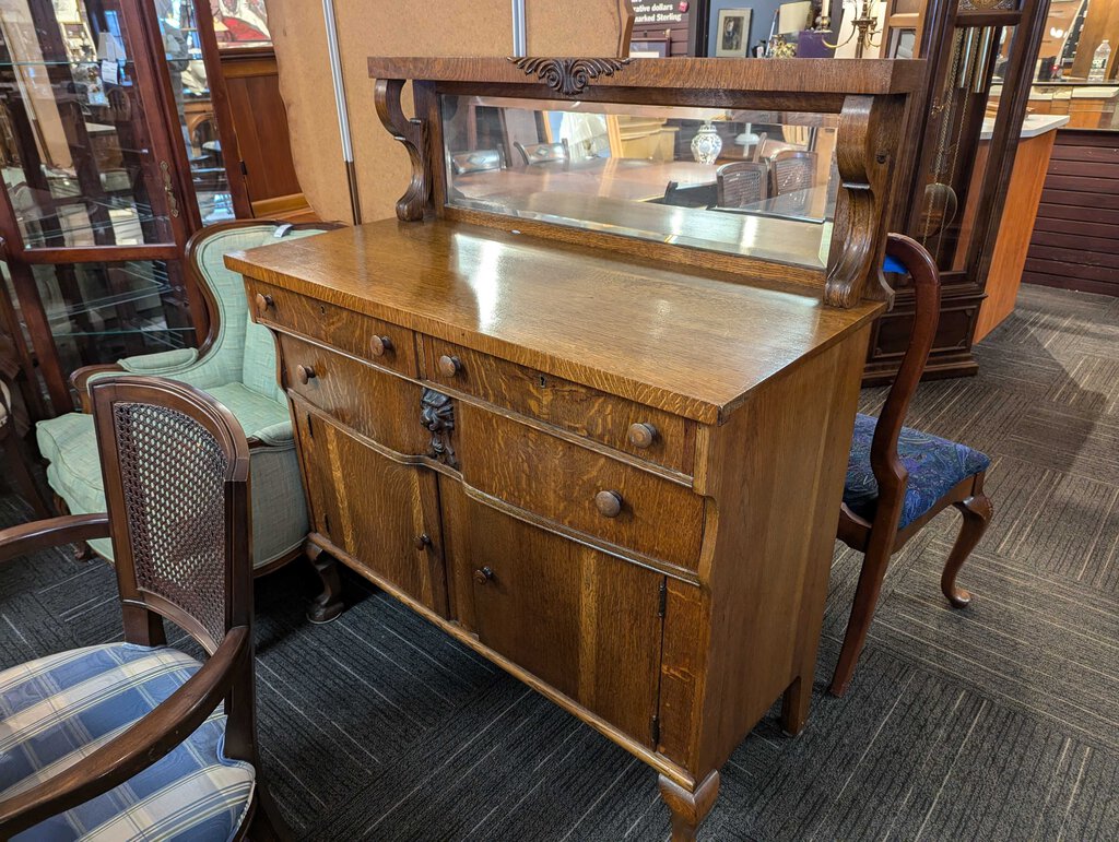 Antique Oak Sideboard With Mirror