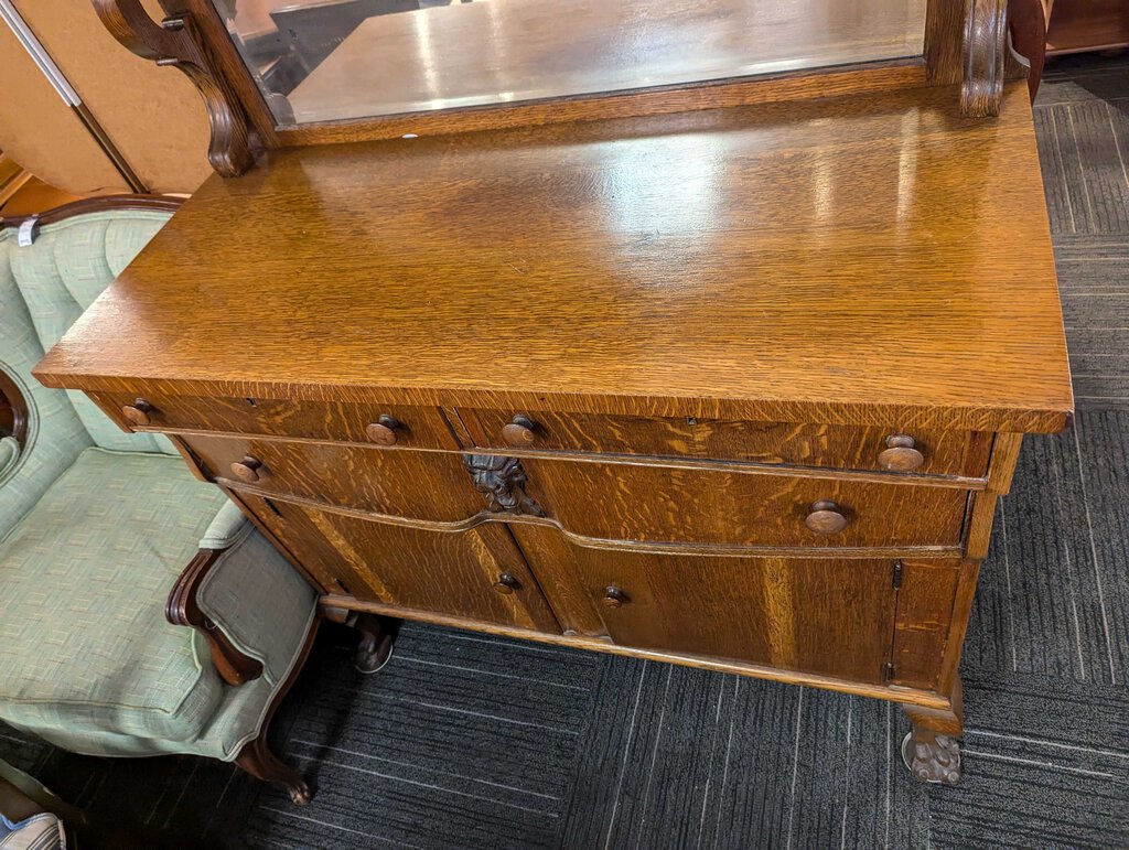 Antique Oak Sideboard With Mirror