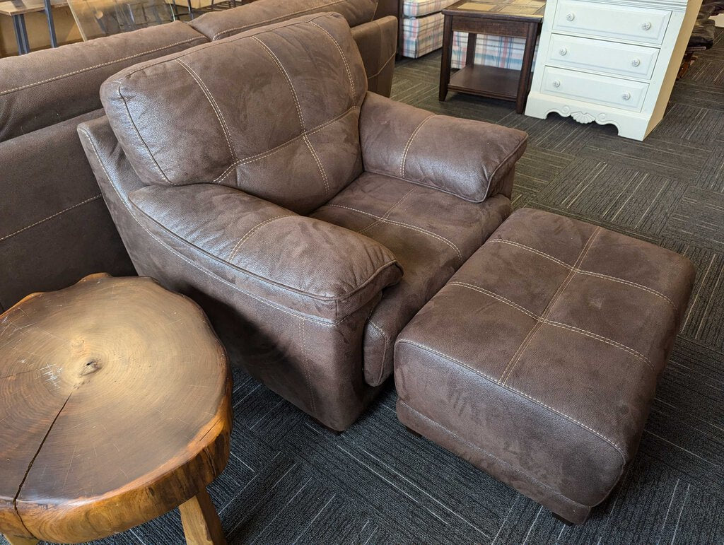 Modern Faux Suede Chair With Ottoman