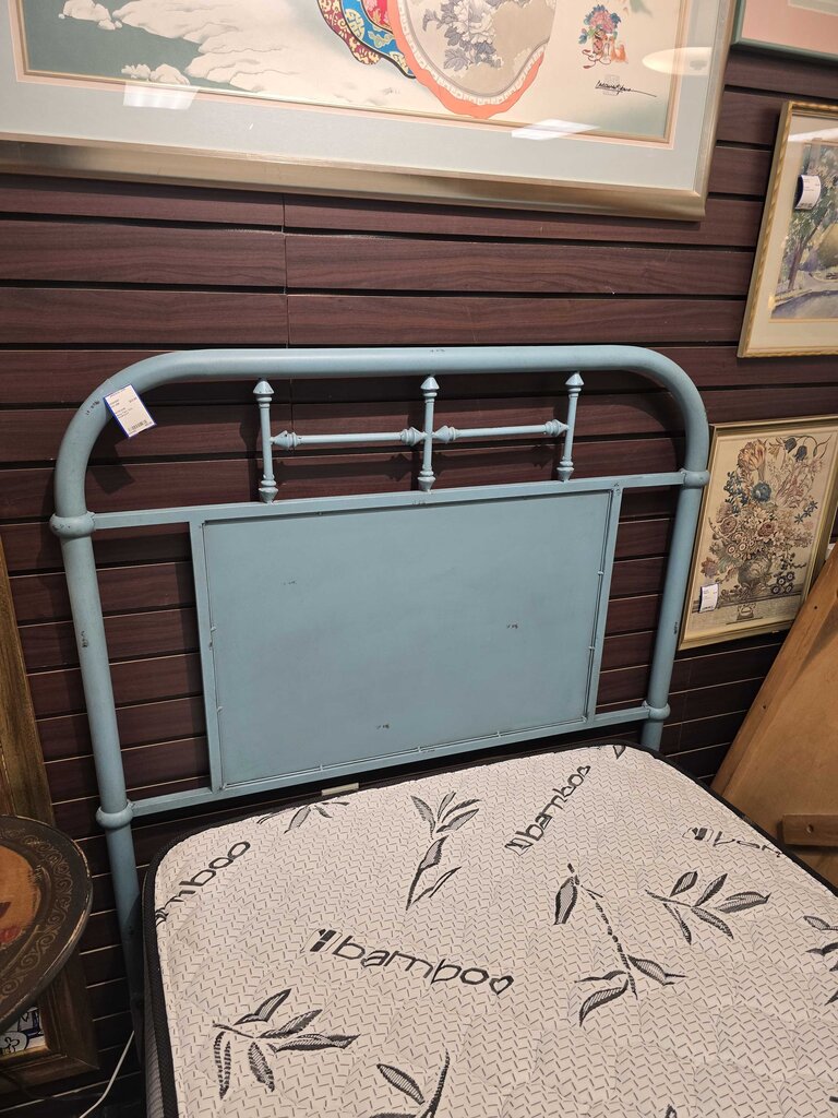 Distressed Blue Metal Twin Size Headboard