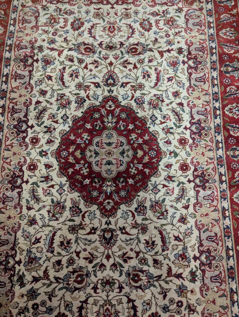 Hand Woven Wool Area Rug 64'' x 38'' Tight Knots, Needs Cleaning