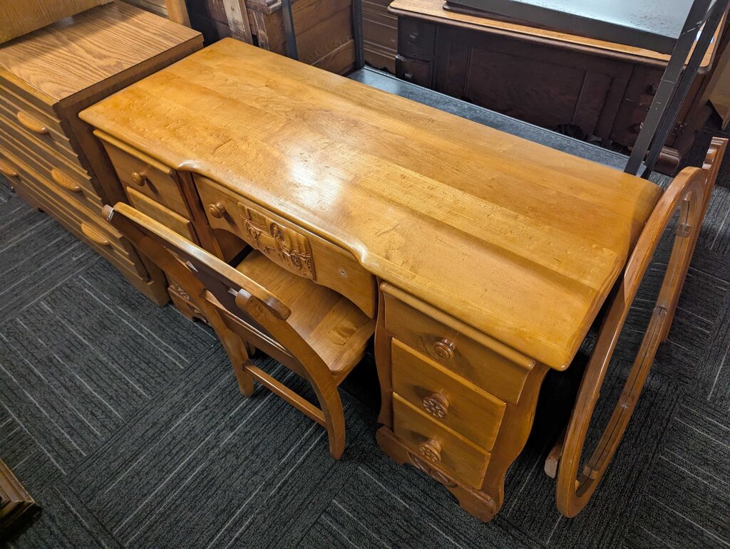 Vintage Maple Vanity With Chair And Mirror